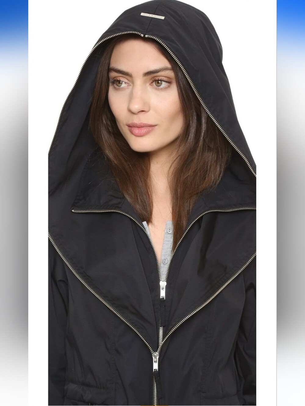 Soia & Kyo Black Hooded Trench Coat with Zip Detail